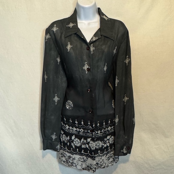 A-99 Russel Kemp‎ PLUS SIZE 14 Gray & White Long Sleeve Button Down Blouse - Picture 1 of 14